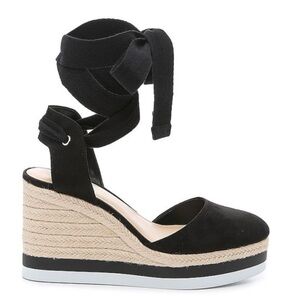 Jennifer Lopez J Lo black platform espadrilles with black ties size 7.5